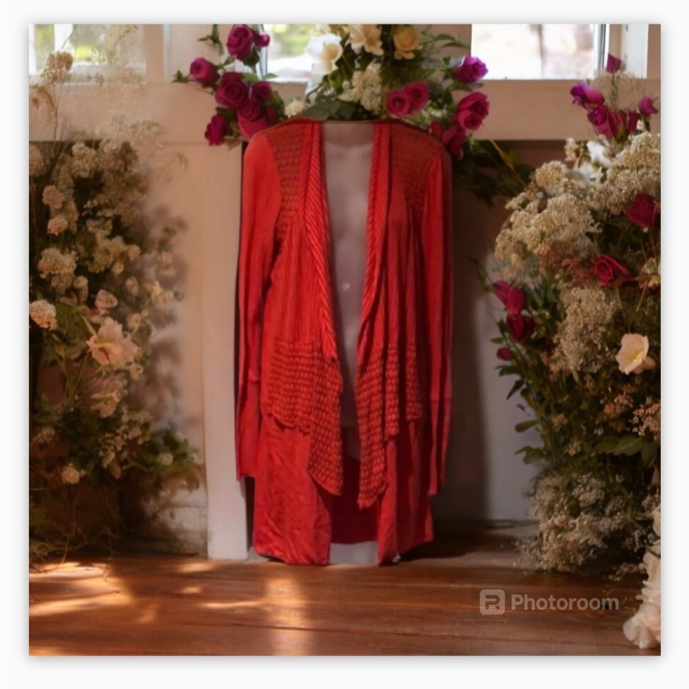 Anthropologie Tiny Open Knit Drape Coral Crochet
Trim Cardigan Sweater SzS VGUC - Picture 6 of 16